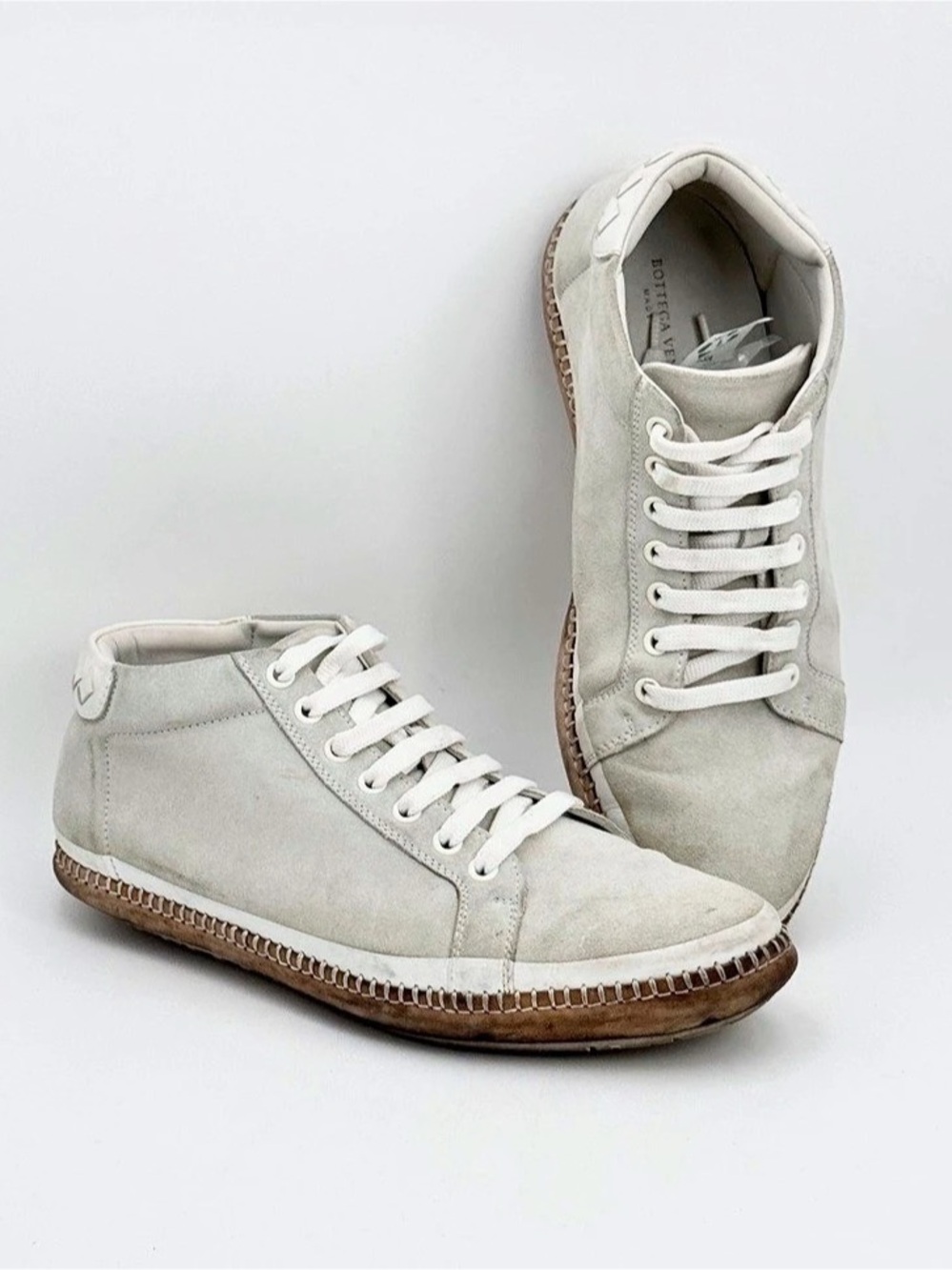 Bottega Veneta Intrecciato High-Top Sneaker light grey